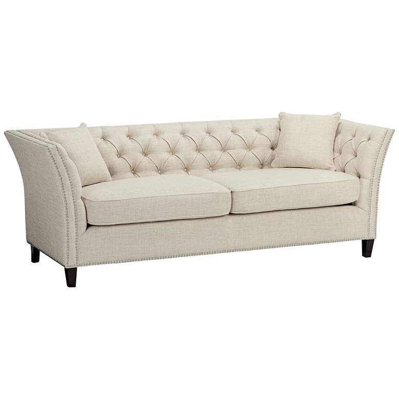 Brianna 88 1/2&quot; Wide Tufted Oatmeal Linen Upholstered Sofa