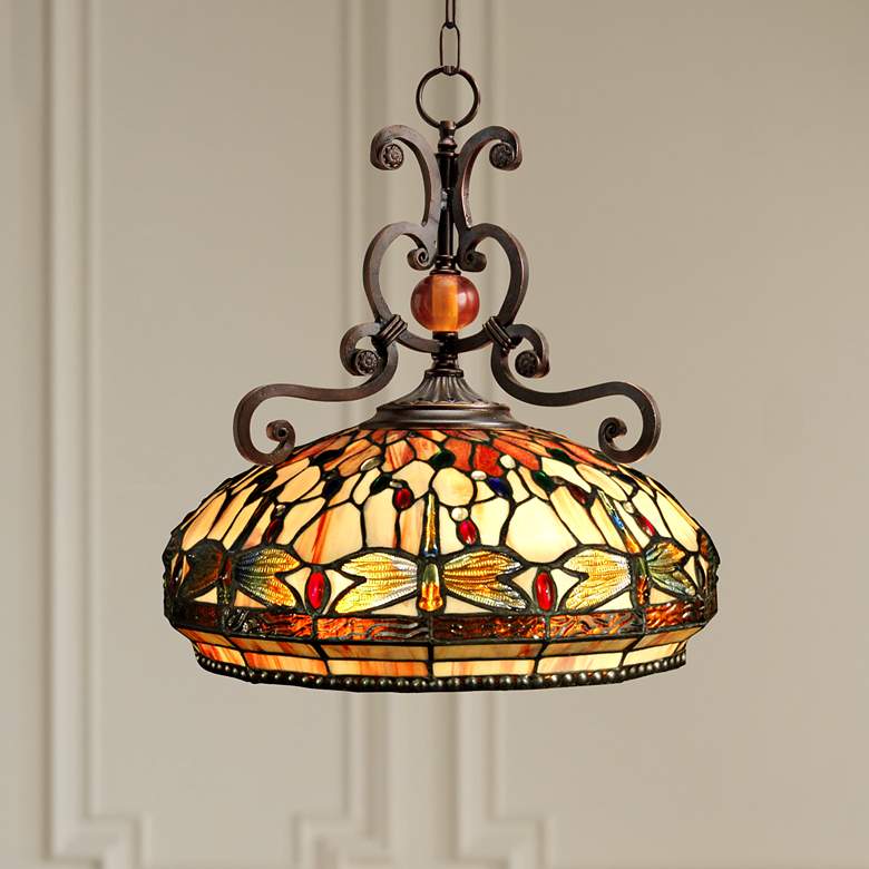 Image 1 Briar Dragonfly 18 inch Wide Dale Tiffany Pendant Light