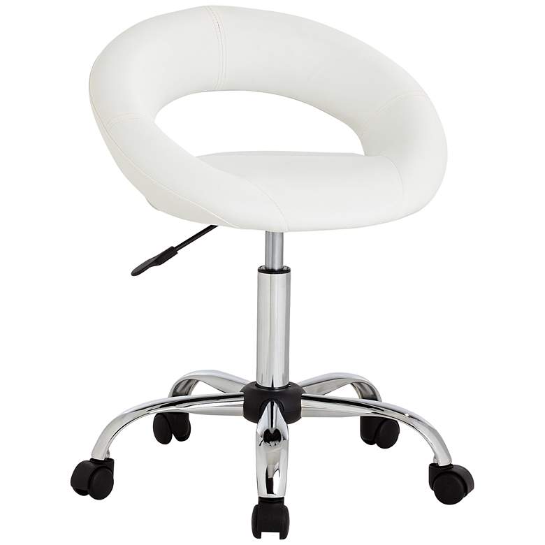 Image 2 Briar White Faux Leather Adjustable Rolling Office Stool