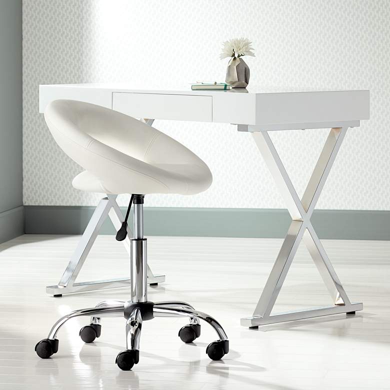 Image 1 Briar White Faux Leather Adjustable Rolling Office Stool