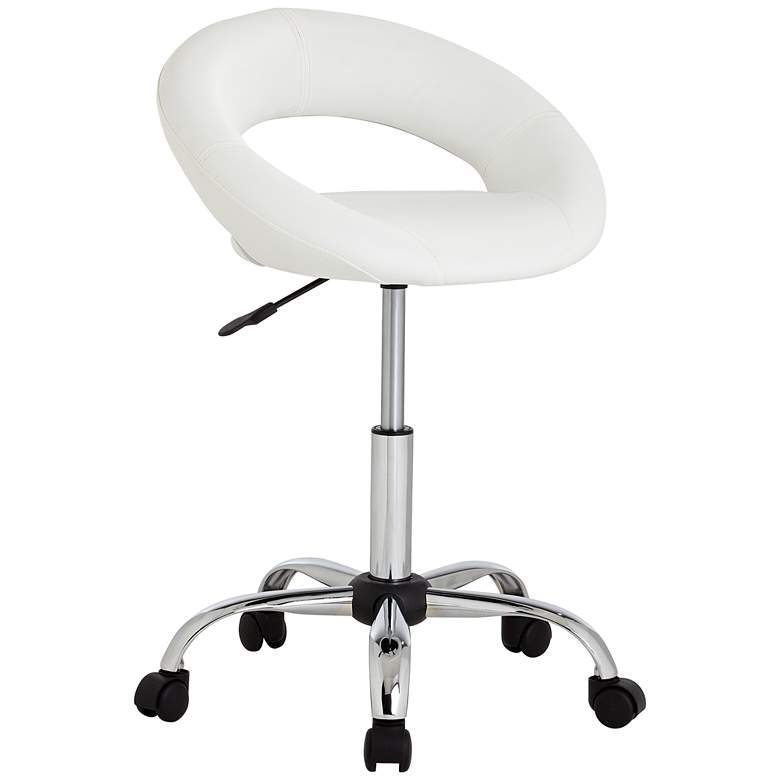 Image 7 Briar White Faux Leather Adjustable Rolling Office Stool more views