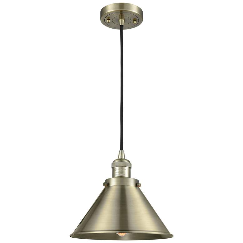 Image 1 Briarcliff 10" Antique Brass Cord Hung Mini Pendant