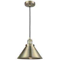 Briarcliff 10" Antique Brass Cord Hung Mini Pendant