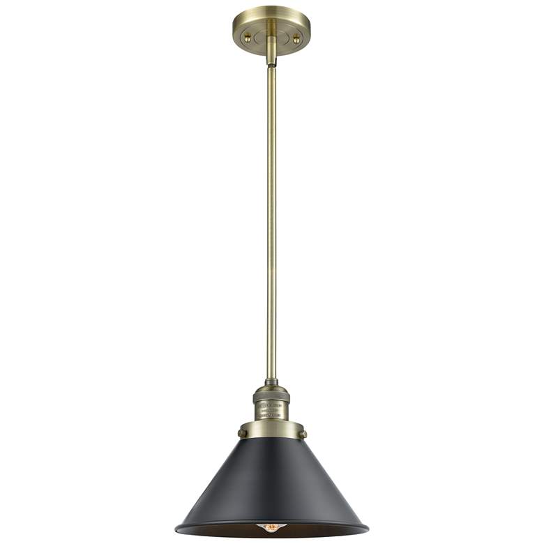 Image 1 Briarcliff 10" Antique Brass Mini Pendant w/ Matte Black Shade