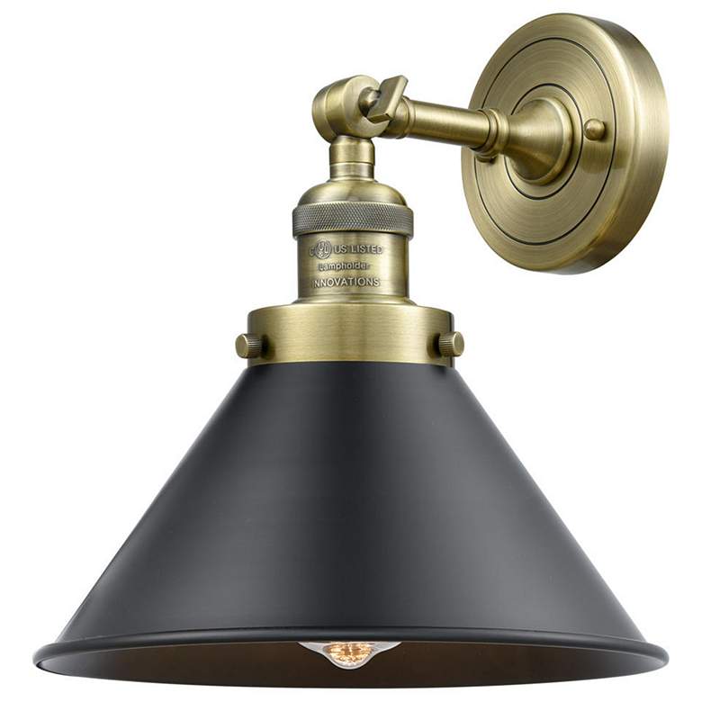 Image 1 Briarcliff 10" Antique Brass Sconce w/ Matte Black Shade