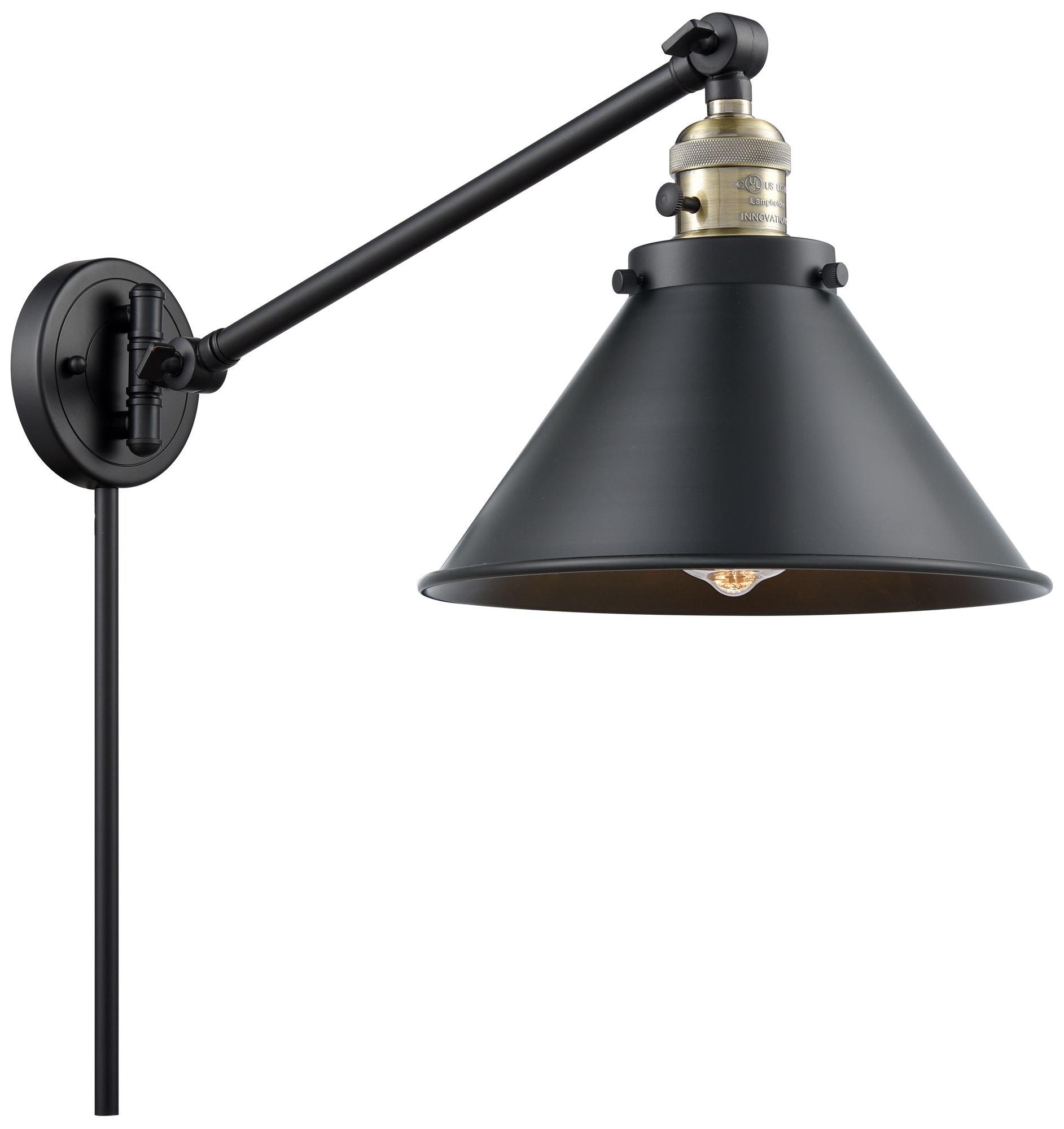 Briarcliff 10" Black Antique Brass LED Swing Arm w/Black Shad Made to