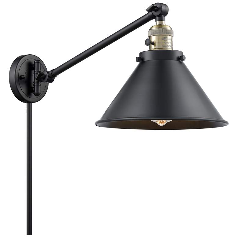 Image 1 Briarcliff 10" Black Antique Brass LED Swing Arm With Matte Black Shad
