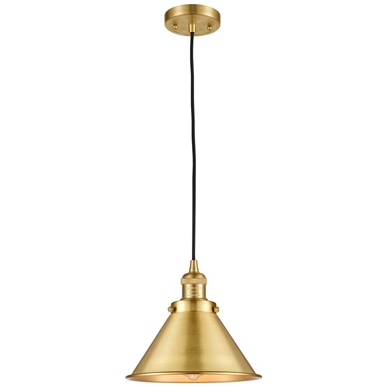 Image 1 Briarcliff 10" Satin Gold Cord Hung Mini Pendant w/ Satin Gold Shade