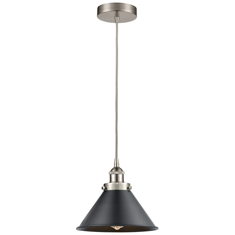 Image 1 Briarcliff 10" Wide Satin Nickel Mini Pendant w/ Black Shade