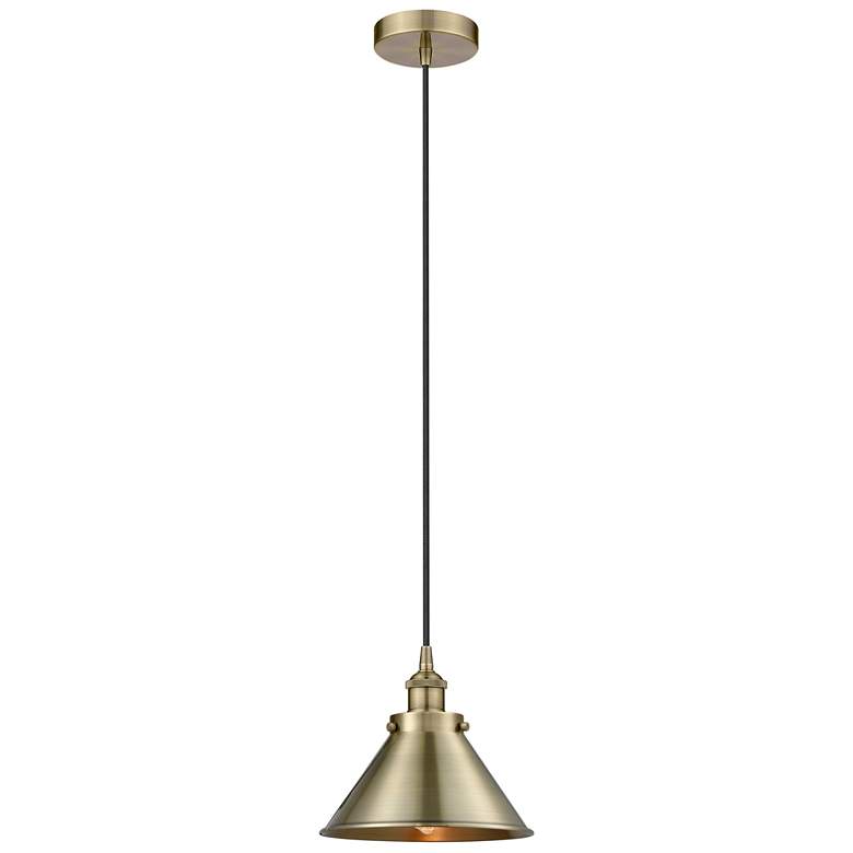 Image 1 Briarcliff 10"W Antique Brass Corded Mini Pendant w/ Antique Brass Sha