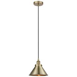 Briarcliff 10"W Antique Brass Corded Mini Pendant w/ Antique Brass Sha