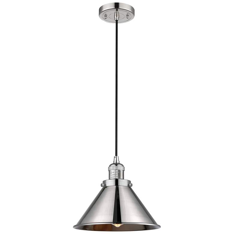 Image 1 Briarcliff 10"W Polished Nickel Corded Mini Pendant w/ Nickel Shade