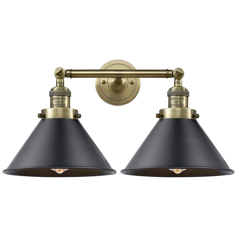 Image 1 Briarcliff 19" 2-Light Antique Brass Bath Light w/ Matte Black Shade