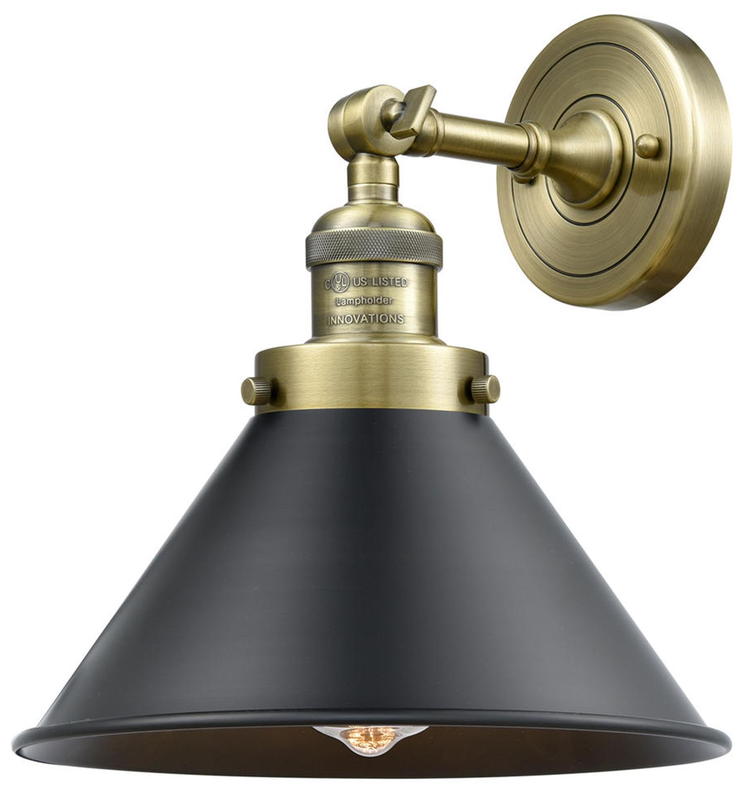 Briarcliff 8" High Antique Brass and Matte Black Wall Sconce