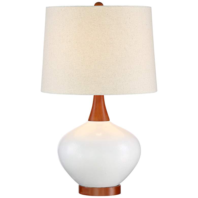 Image 3 Brice Ivory and Wood Mid-Century Ceramic Table Lamp by 360 Lighting