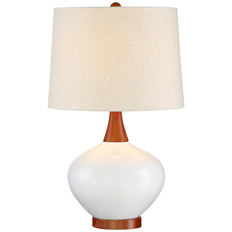 Image 2 Brice Mid-Century Ivory Ceramic Table Lamp With USB and Dimmer