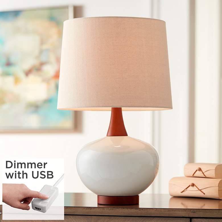 Image 1 Brice Mid-Century Ivory Ceramic Table Lamp With USB and Dimmer
