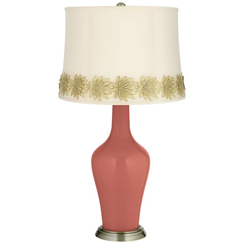 Image 1 Brick Paver Anya Table Lamp with Flower Applique Trim