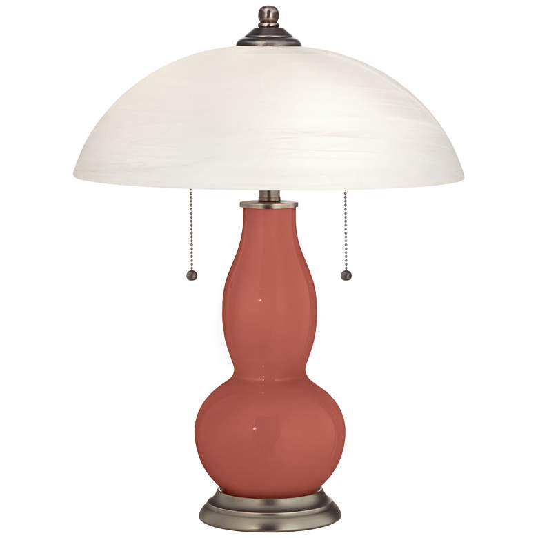 Image 1 Brick Paver Gourd-Shaped Table Lamp with Alabaster Shade