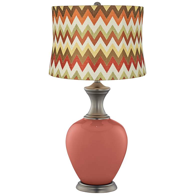 Image 1 Brick Paver Red and Brown Chevron Shade Alison Table Lamp