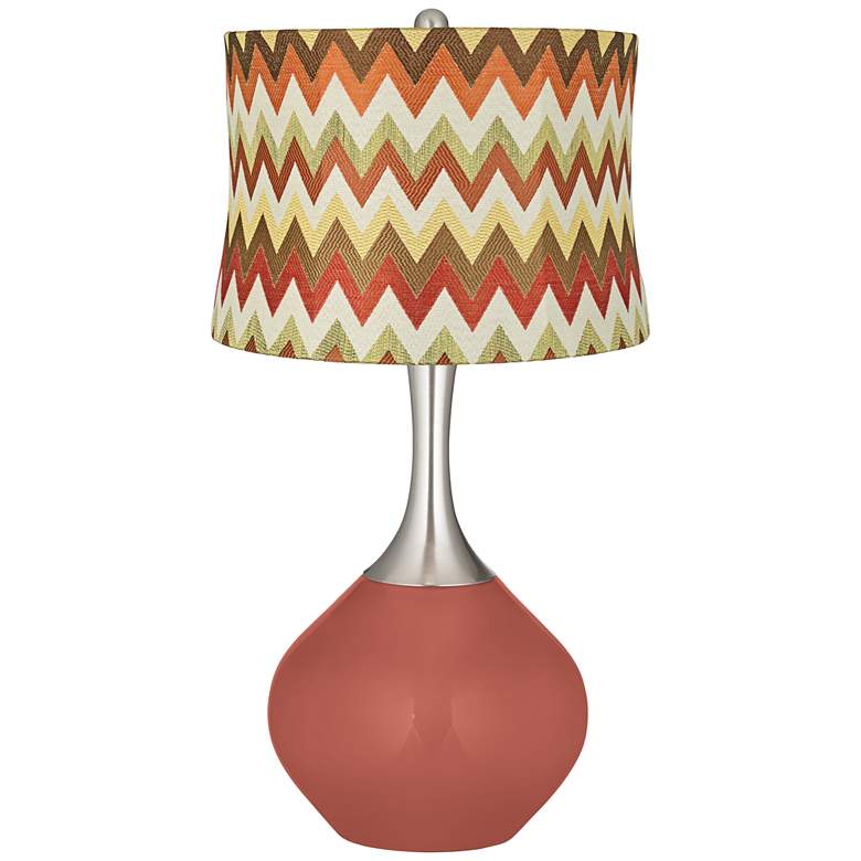 Image 1 Brick Paver Red and Brown Chevron Shade Spencer Table Lamp