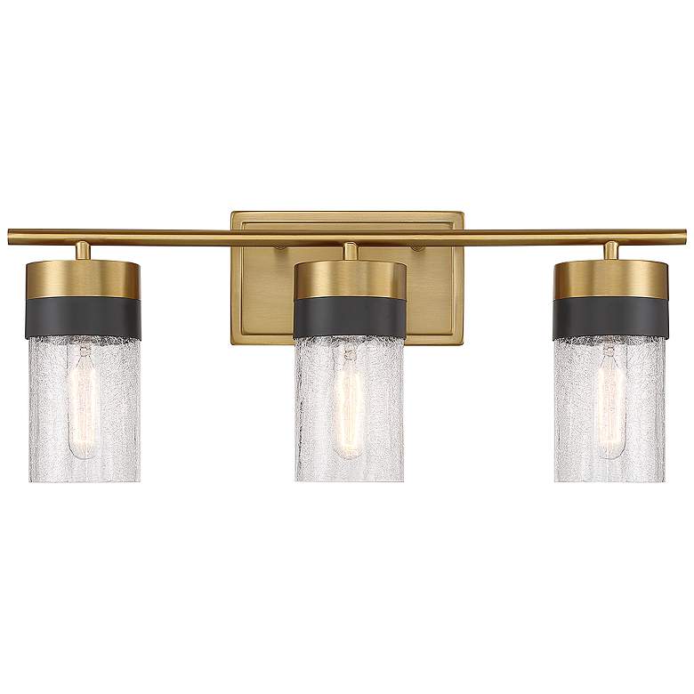 Image 1 Brickell 22"W Warm Brass w/ Black 3-Light Vanity Bath Light