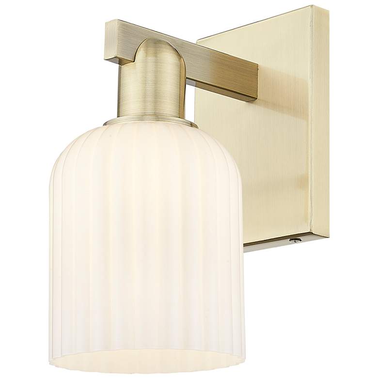 Image 1 Bridal Veil 10.75"H Antique Brass Wall Sconce With Gloss White Shade
