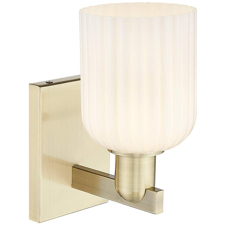 Image 2 Bridal Veil 10.75"H Antique Brass Wall Sconce With Gloss White Shade more views