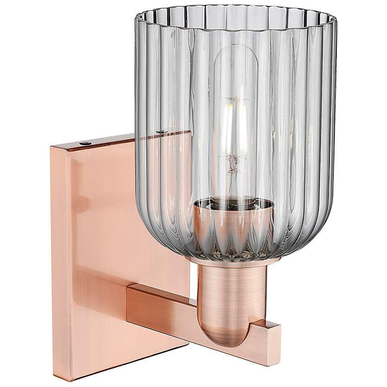 Image 2 Bridal Veil 10.75"H Antique Copper Wall Sconce With Light Smoke Shade more views