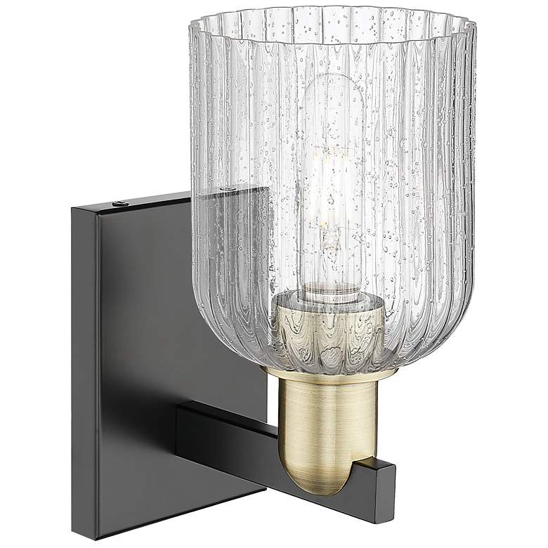 Image 2 Bridal Veil 10.75"H Black Antique Brass Wall Sconce With Seedy Shade more views