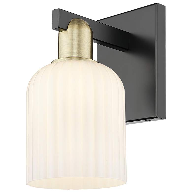 Image 1 Bridal Veil 10.75"H Black Brass Wall Sconce With Gloss White Shade