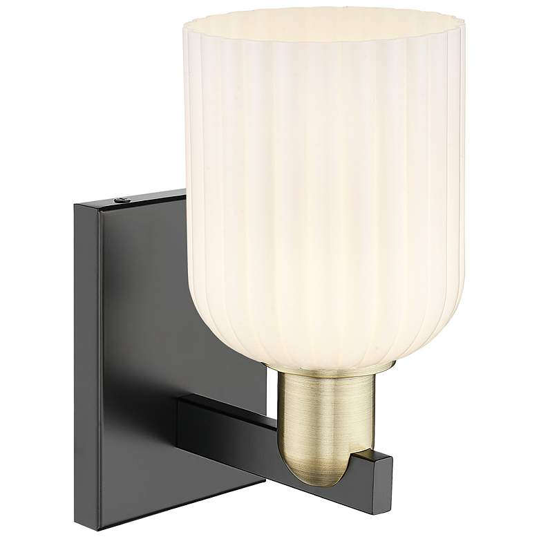 Image 2 Bridal Veil 10.75"H Black Brass Wall Sconce With Gloss White Shade more views