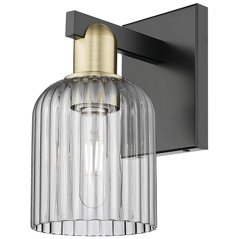 Image 1 Bridal Veil 10.75"H Black Brass Wall Sconce With Light Smoke Shade