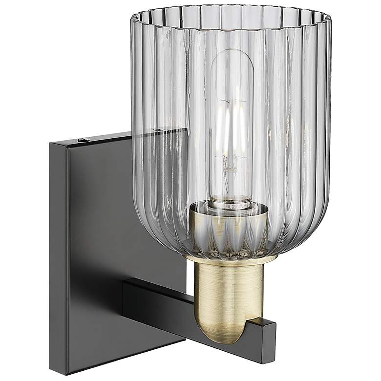Image 2 Bridal Veil 10.75"H Black Brass Wall Sconce With Light Smoke Shade more views