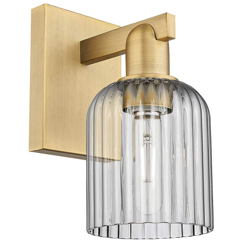 Image 1 Bridal Veil 10.75"H Brushed Brass Wall Sconce With Light Smoke Shade