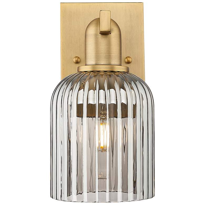Image 2 Bridal Veil 10.75"H Brushed Brass Wall Sconce With Light Smoke Shade more views