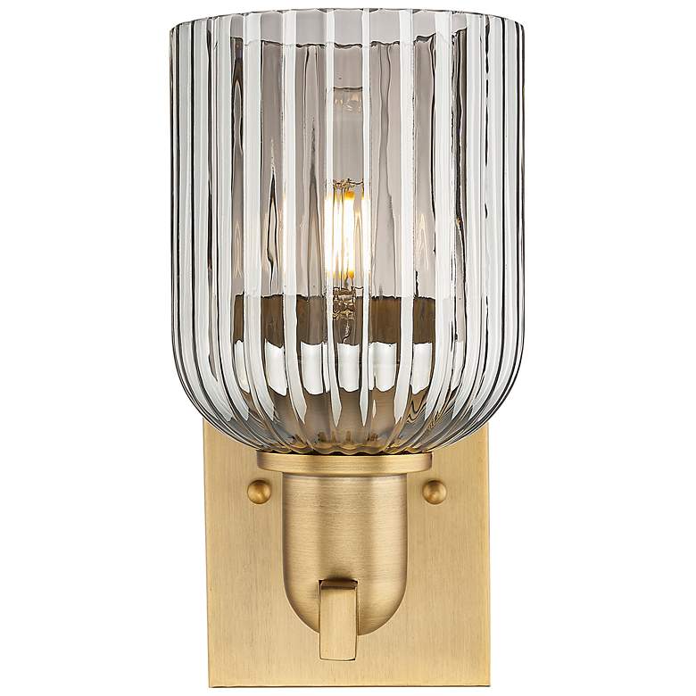 Image 3 Bridal Veil 10.75"H Brushed Brass Wall Sconce With Light Smoke Shade more views
