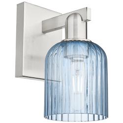 Bridal Veil 10.75"H Brushed Satin Nickel Wall Sconce With Blue Shade