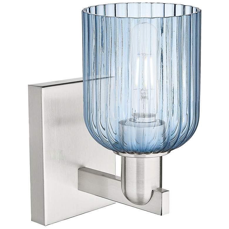 Image 2 Bridal Veil 10.75"H Brushed Satin Nickel Wall Sconce With Blue Shade more views