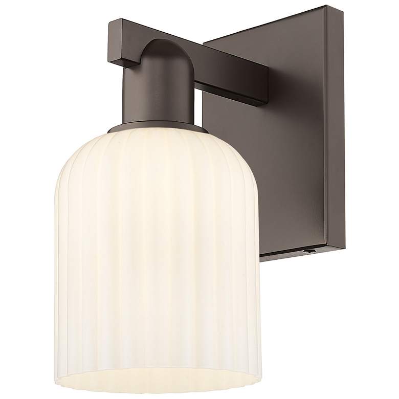 Image 1 Bridal Veil 10.75"H Oil Rubbed Bronze Wall Sconce w/ Gloss White Shade