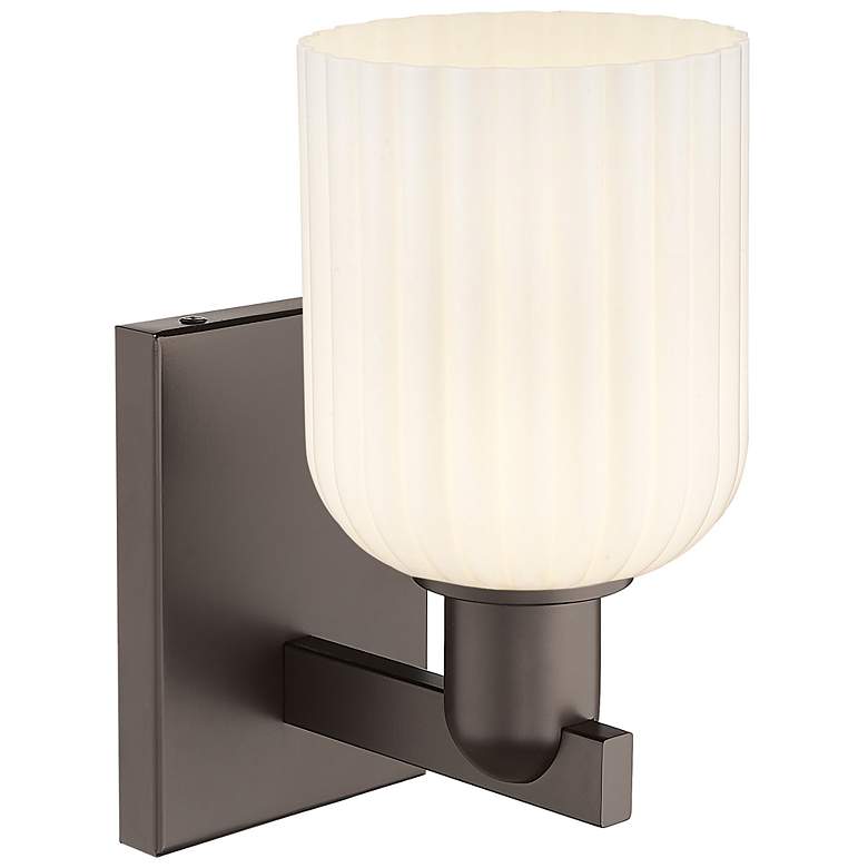 Image 2 Bridal Veil 10.75"H Oil Rubbed Bronze Wall Sconce w/ Gloss White Shade more views