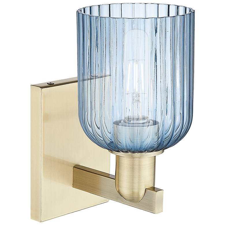 Image 2 Bridal Veil 10.75" High Antique Brass Wall Sconce With Blue Shade more views