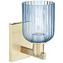 2_Bridal Veil 10.75" High Antique Brass Wall Sconce With Blue Shade more views