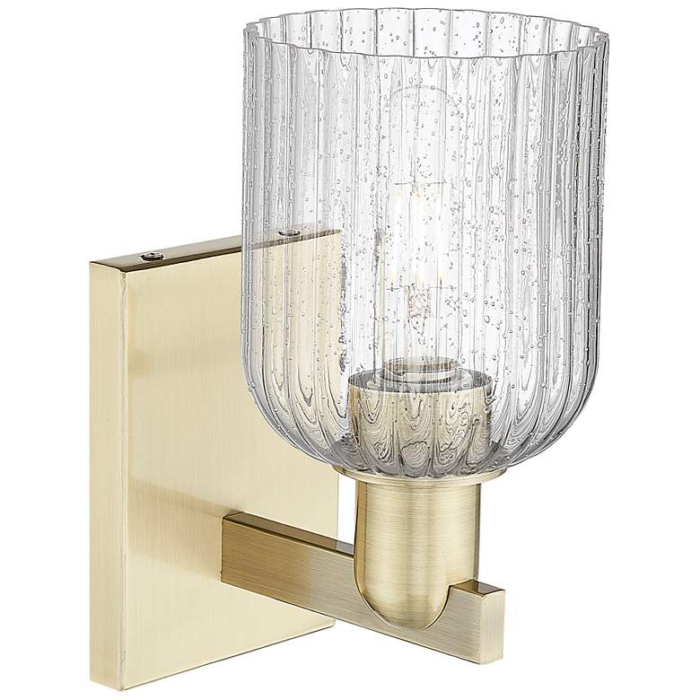 Image 2 Bridal Veil 10.75" High Antique Brass Wall Sconce With Seedy Shade more views