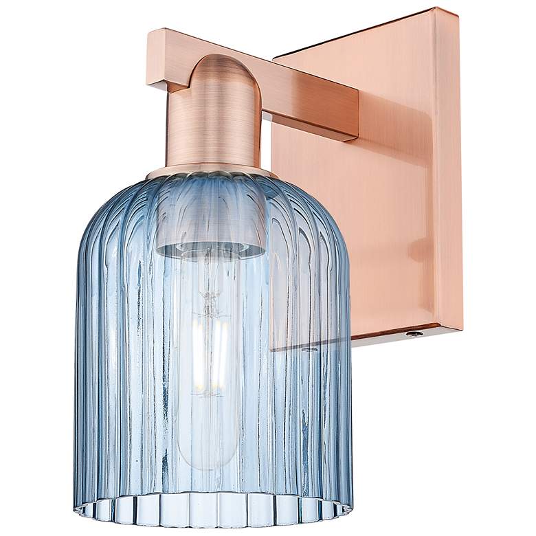 Image 1 Bridal Veil 10.75" High Antique Copper Wall Sconce With Blue Shade