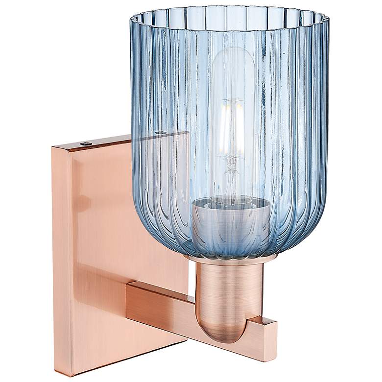 Image 2 Bridal Veil 10.75" High Antique Copper Wall Sconce With Blue Shade more views