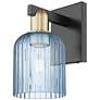 1_Bridal Veil 10.75" High Black Antique Brass Wall Sconce With Blue Shade
