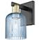 Bridal Veil 10.75" High Black Antique Brass Wall Sconce With Blue Shade