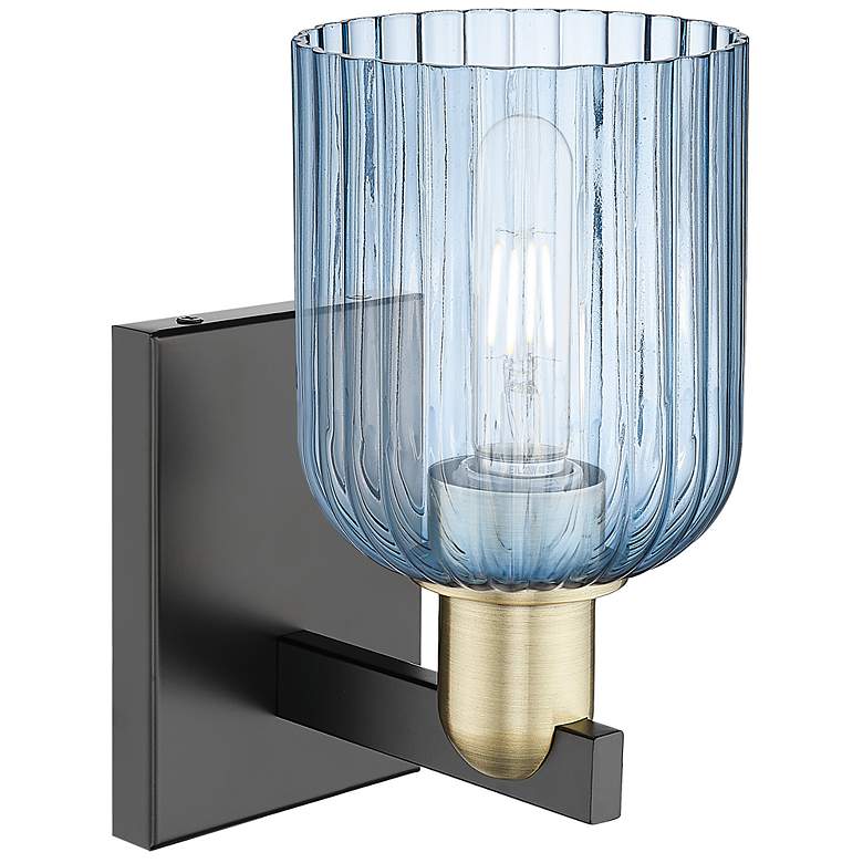 Image 2 Bridal Veil 10.75" High Black Antique Brass Wall Sconce With Blue Shade more views