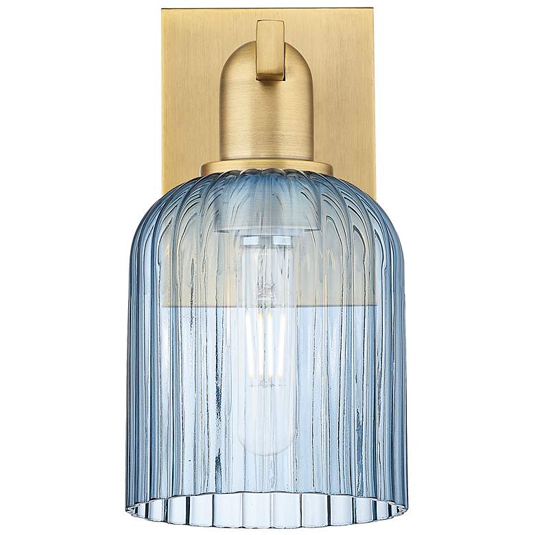 Image 2 Bridal Veil 10.75" High Brushed Brass Wall Sconce With Blue Shade more views